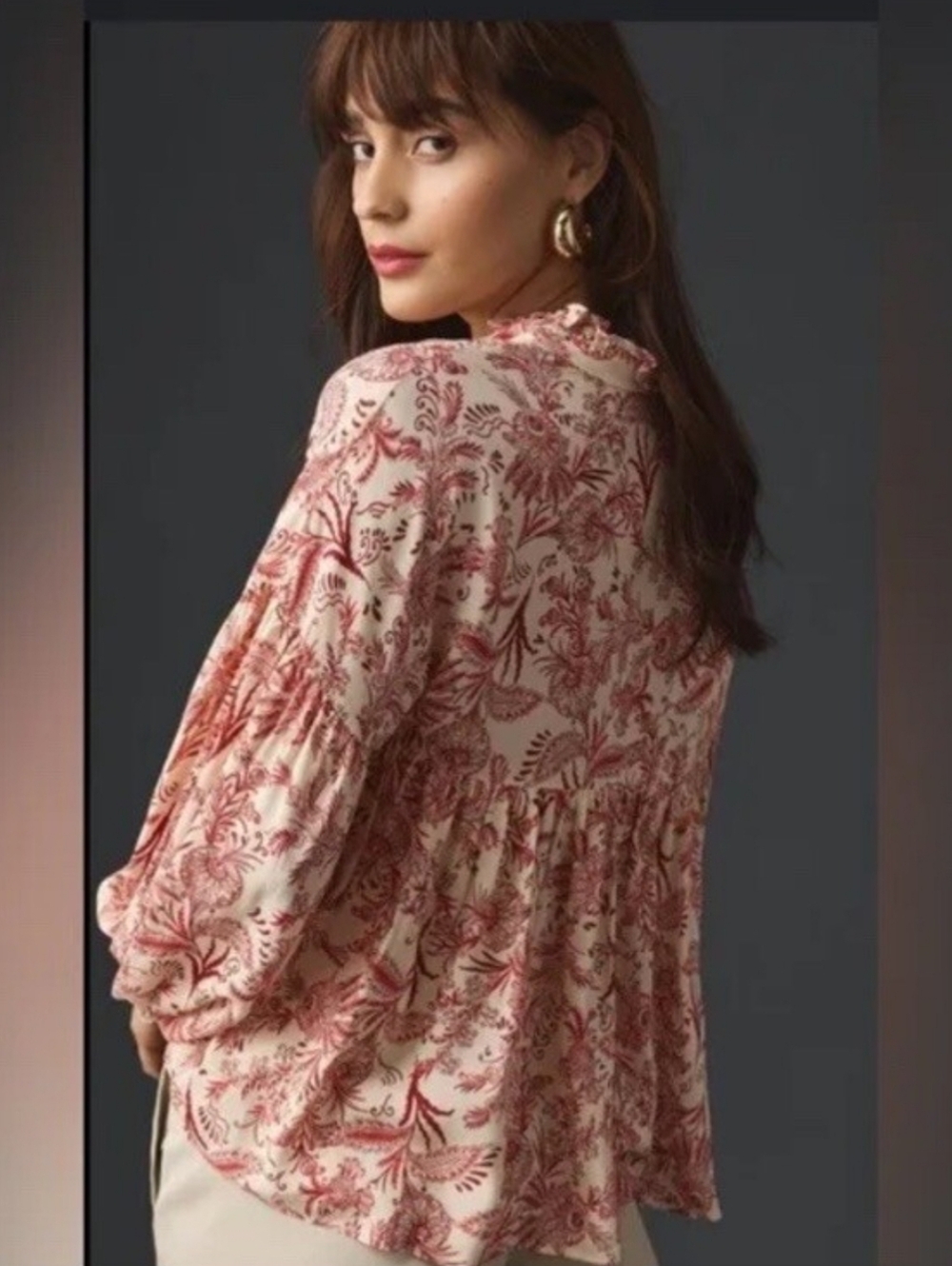 Anthropologie Pink and Cream Floral Peasant Blouse